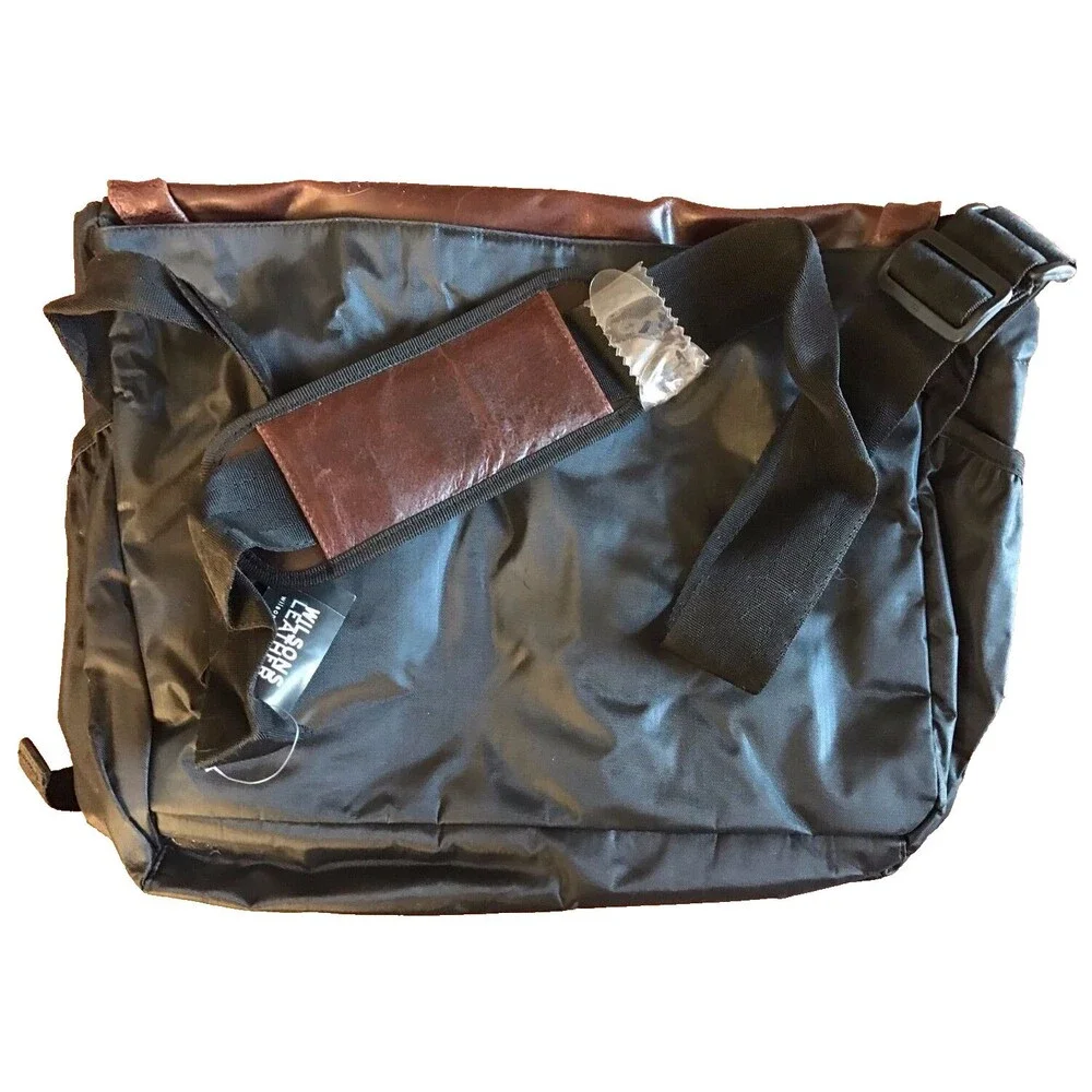 Vintage Y2K Wilsons Leather Messenger Bag‎ NWT Brown Black Soft Laptop Crossbody